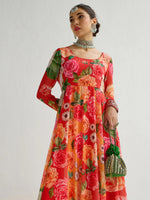 Women Yellow & Red Floral Frill Hem Anarkali Kurta-SHKUR00451