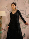 Women Black Sequins Sweetheart Neck Anarkali Kurta-SHKUR00454