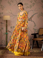 Women Yellow Floral Round Neck Anarkali Kurta-SHKUR00455