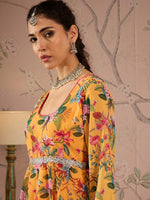 Women Yellow Floral Round Neck Anarkali Kurta-SHKUR00455