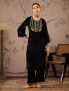 Women Black Velvet Front Embroidered Kurta-SHKUR00456