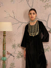 Women Black Velvet Embroidered Kurta With Straight Pants-SHKUR00456_SHPAN50977