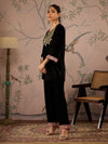 Women Black Velvet Embroidered Short Kurta With Straight Pants-SHKUR00459_SHPAN50980