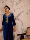 Women Royal Blue Velvet Embroidered Kurta With Straight Pants-SHKUR00460_SHPAN50981