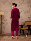 Women Fuchsia Velvet Front Embroidered Kurta-SHKUR00461