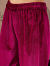 Women Fuchsia Velvet Embroidered Kurta With Pencil Pants-SHKUR00461_SHPAN50982