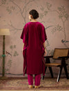 Women Fuchsia Velvet Embroidered Kaftan Kurta With Straight Pants-SHKUR00466_SHPAN50988