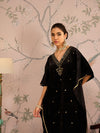 Women Black Velvet Embroidered Kaftan Kurta With Straight Pants-SHKUR00467_SHPANT50948