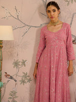 Women Pink Sequins Sweetheart Neck Anarkali Kurta-SHKUR00468