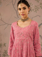 Women Pink Sequins Sweetheart Neck Anarkali Kurta-SHKUR00468