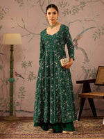 Women Emerald Green Sequins Sweetheart Neck Kurta-SHKUR00469