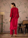 Women Red Velvet Embroidered Straight Kurta-SHKUR00472