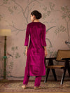 Women Fuchsia Velvet Front Embroidered Straight Kurta-SHKUR00474