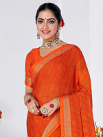 Saree Mall Women's Chiffon Orange Printed Designer Saree With Blouse Piece-SHMIKSA1003