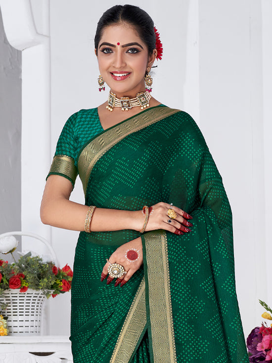 Saree Mall Women's Chiffon Green Printed Designer Saree With Blouse Piece-SHMIKSA1006