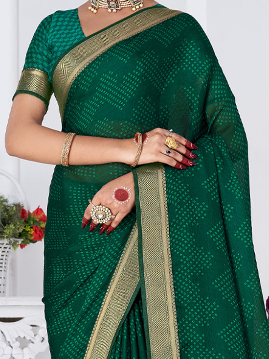 Saree Mall Women's Chiffon Green Printed Designer Saree With Blouse Piece-SHMIKSA1006