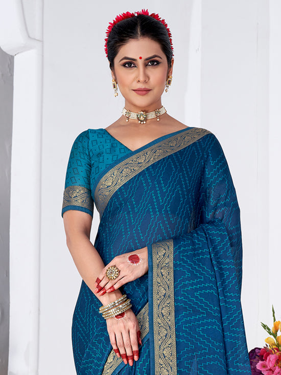 Saree Mall Women's Chiffon Blue Printed Designer Saree With Blouse Piece-SHMIKSA1007