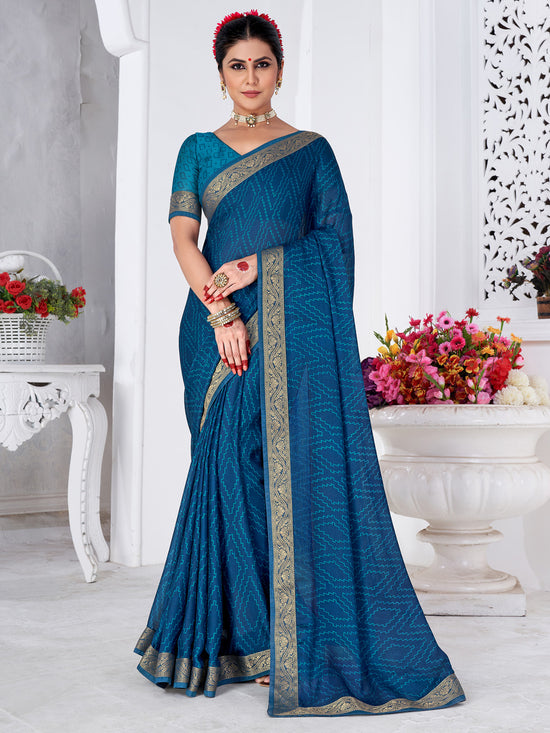 Saree Mall Women's Chiffon Blue Printed Designer Saree With Blouse Piece-SHMIKSA1007