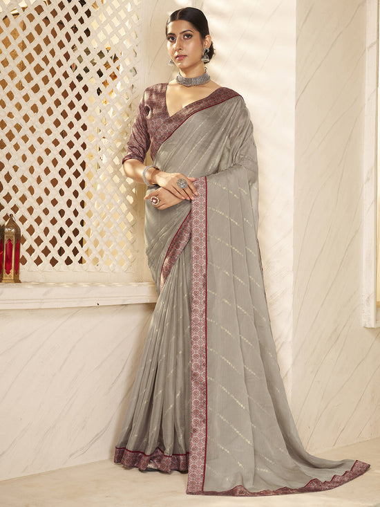 Saree Mall Women's Chiffon Grey Embellished Designer Saree With Blouse Piece-SHNAYA1001