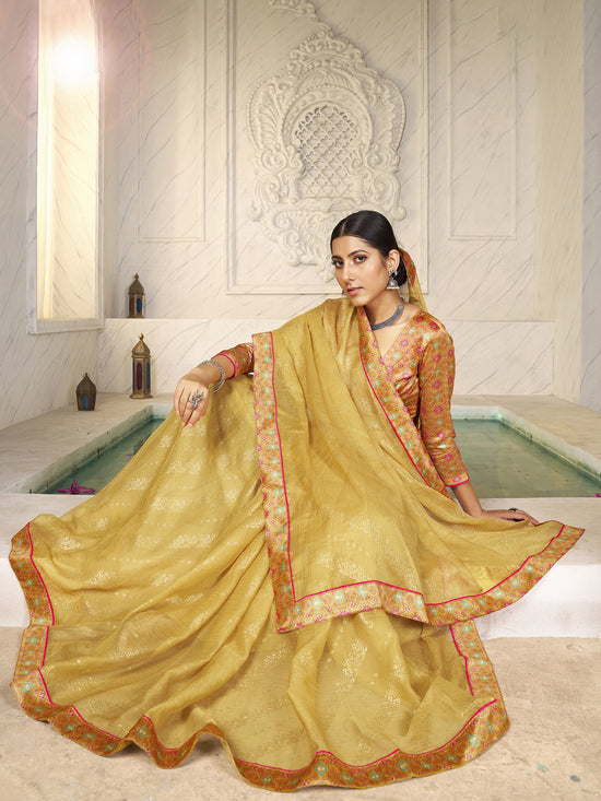 Saree Mall Women's Chiffon Mustard Embellished Designer Saree With Blouse Piece-SHNAYA1003