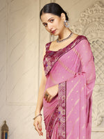 Saree Mall Women's Chiffon Pink Embellished Designer Saree With Blouse Piece-SHNAYA1005