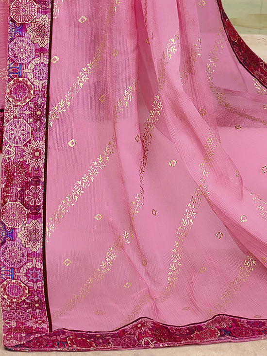 Saree Mall Women's Chiffon Pink Embellished Designer Saree With Blouse Piece-SHNAYA1005