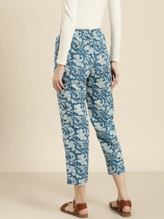 Blue Floral Straight Pants