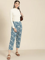 Blue Floral Straight Pants