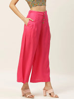 Fuchsia Front Button Pleated Culottes