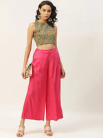 Fuchsia Front Button Pleated Culottes