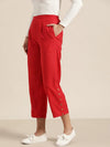 Red Side Button Placket Pants