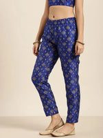 Blue Foil Print Pencil Pants