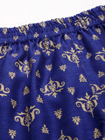 Blue Foil Print Pencil Pants