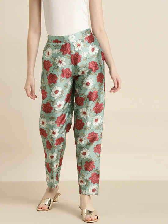 Sea Green Floral Pencil Pants