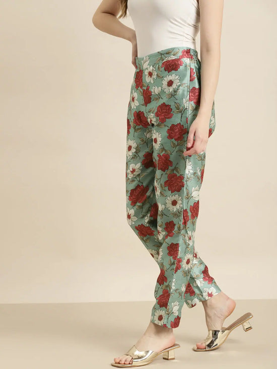 Sea Green Floral Pencil Pants