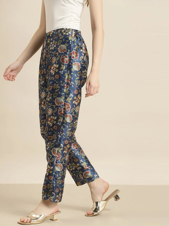 Navy Floral Pencil Pants