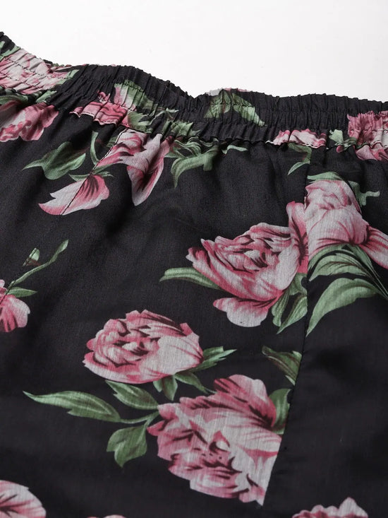 Black & Pink Floral Kali Palazzo Pants