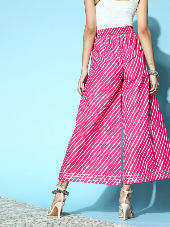 Women Pink Lehariya Ankle Length Palazzo Pants