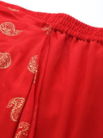 Women Red Sharara Pants With Attached Pallu