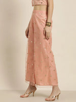 Women Peach Tulle Sequins Flared Pants