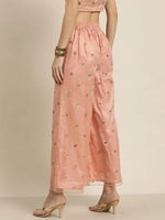 Women Peach Tulle Sequins Flared Pants