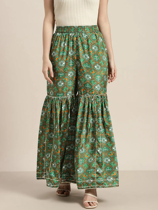 Women Green Patola Sharara Pants