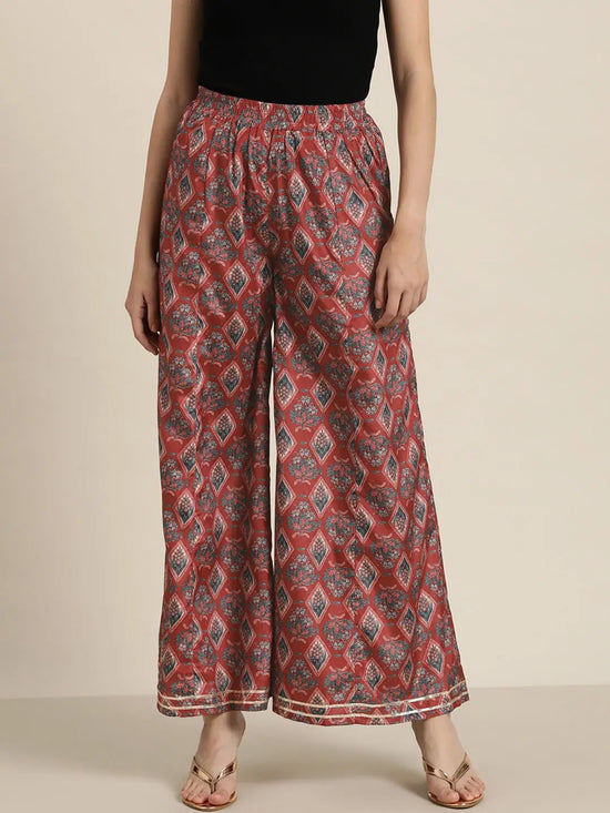 Women Maroon Floral Palazzo Pants