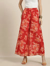 Women Red Floral A Line Pants