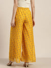 Women Yellow Lotus Flared Palazzo Pants