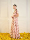 Women Peach Floral Anarkali Skirt With Peplum Top-SHSET95934