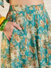 Women Turquoise Blue Floral Anarkali Skirt With Peplum Top-SHSET95935