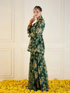 Women Emerald Green Floral Peplum Top With Sharara Pants-SHSET95936