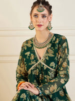 Women Emerald Green Floral Peplum Top With Sharara Pants-SHSET95936