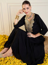 Women Black Rayon Embroidered Short Kurta With Dhoti Skirt-SHSET95938